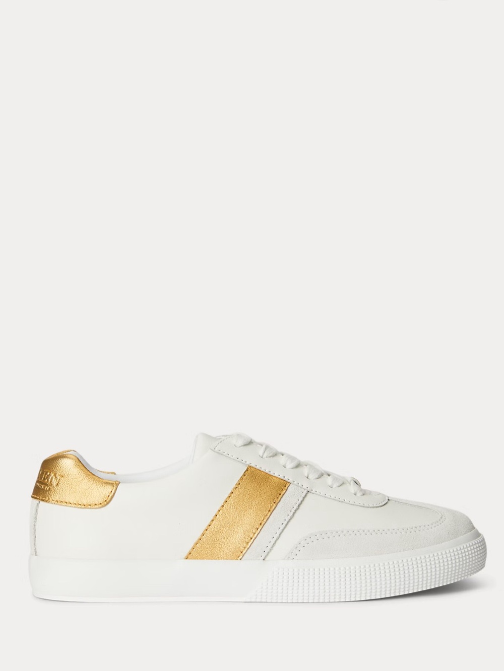 Lauren Ralph Lauren Braylee White Leather Metallic Sneakers Size 7 NEW